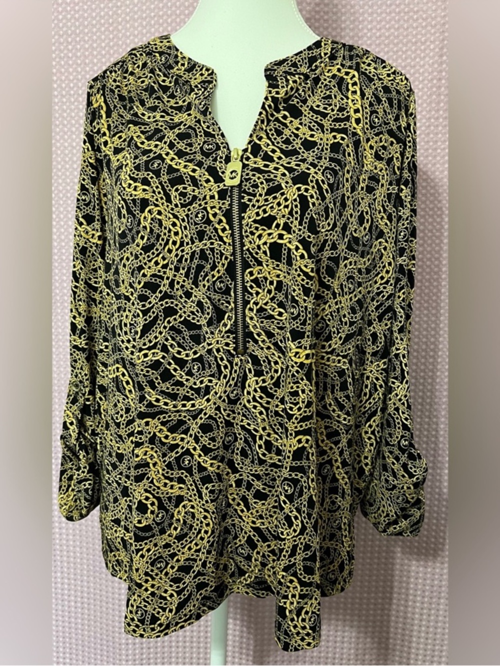 Michael Kors Black and Gold Chain Print Top
